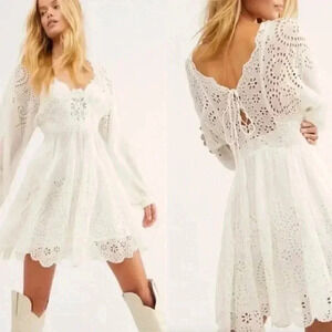 Free People White Lottie Eyelet lace Mini Summer Dress Medium